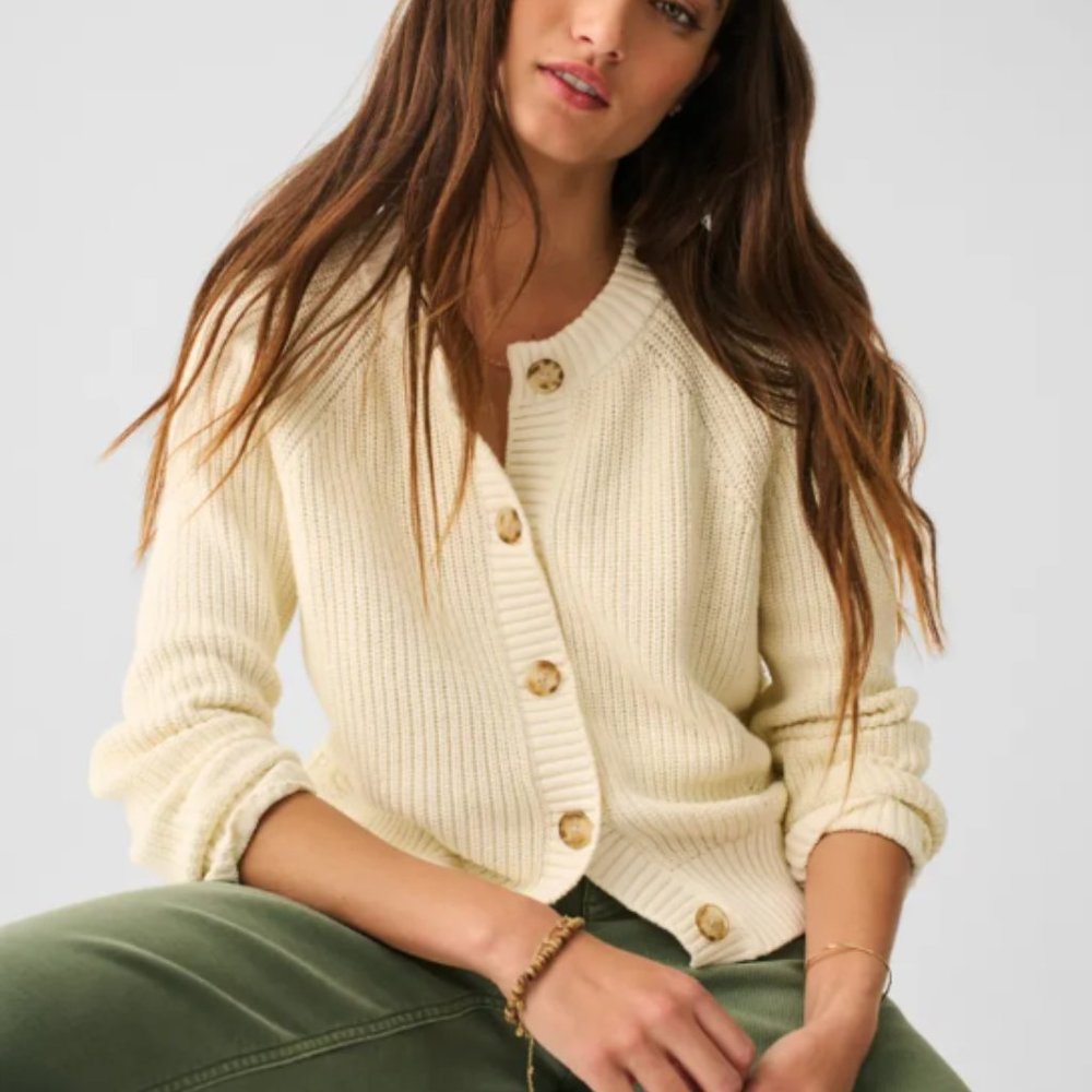 FAHERTY Sunwashed Fisherman Cardigan - Egret